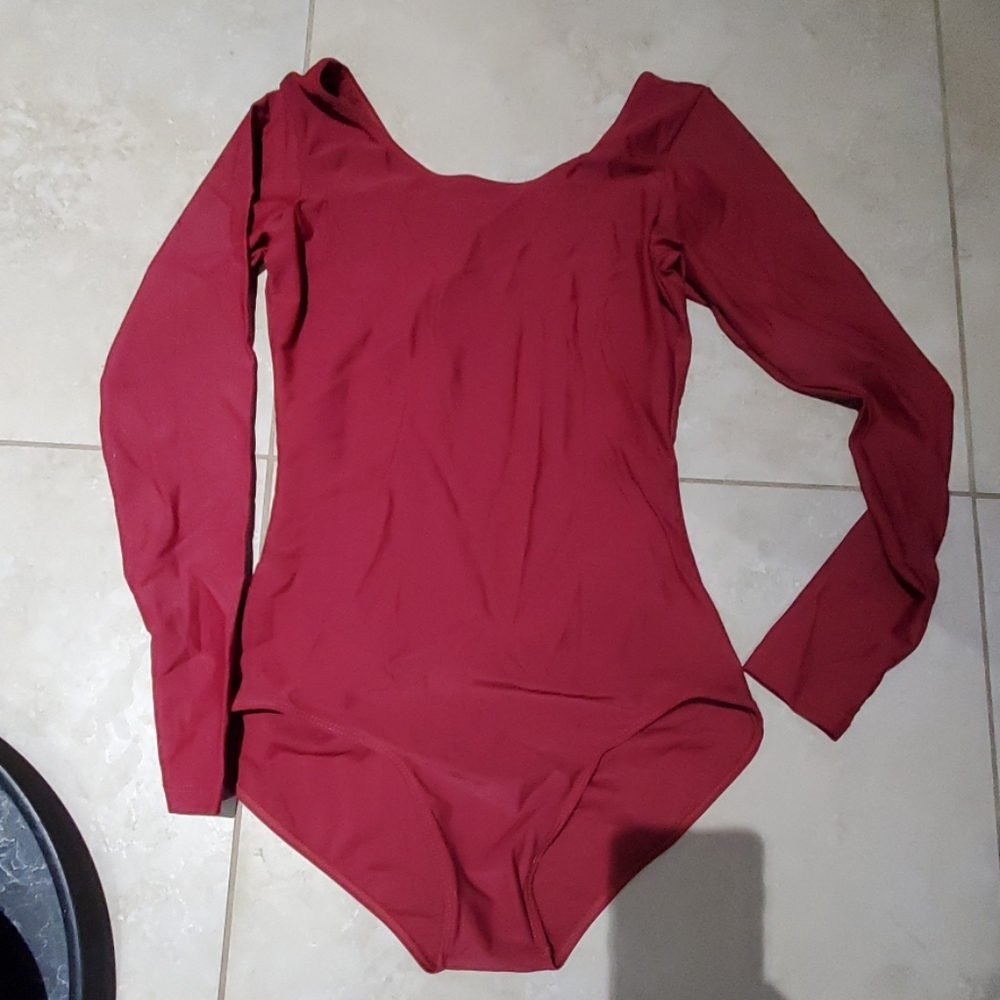 Women's long sleeve maroon body suit